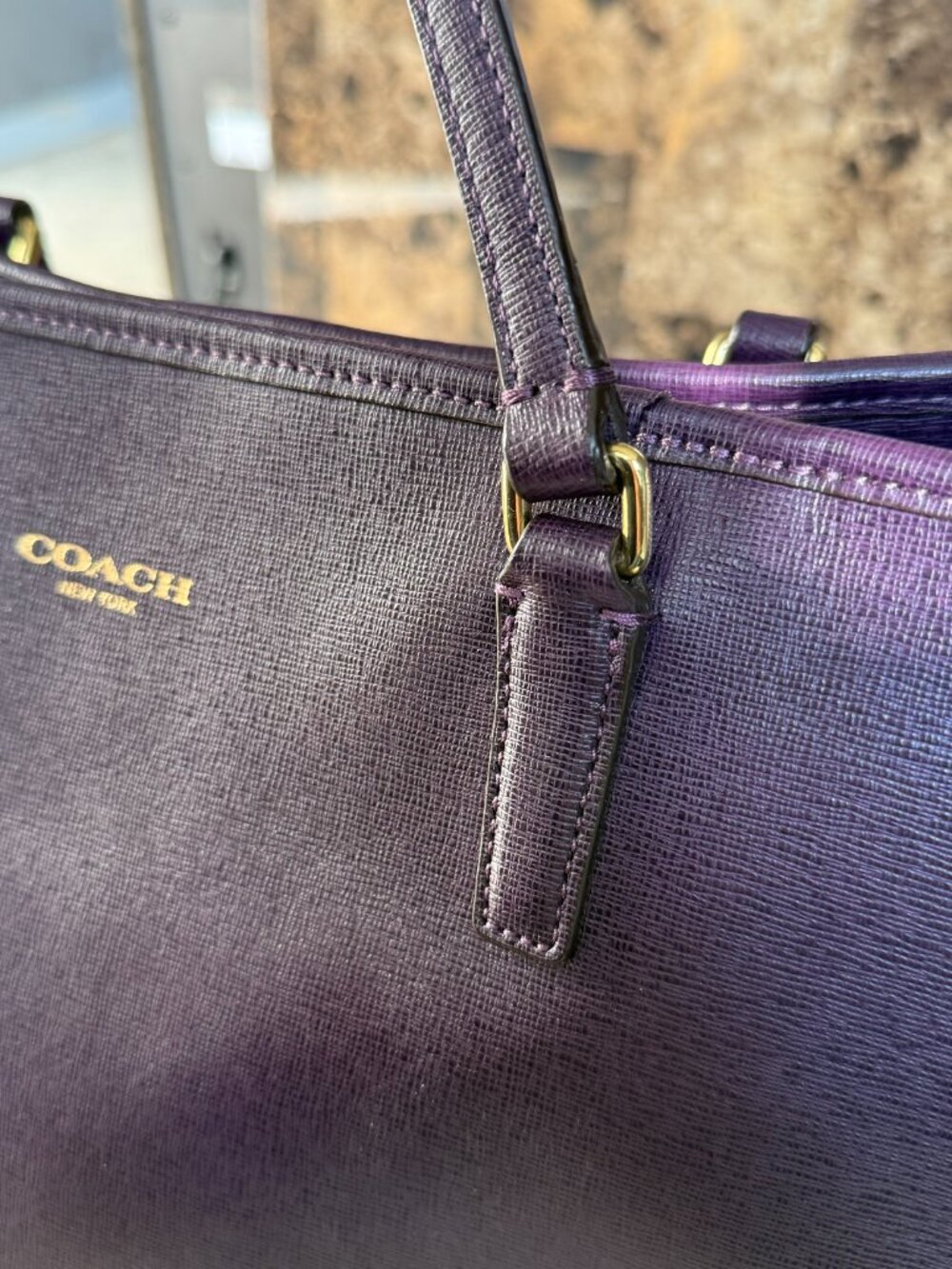 Coach Saffiano Leather City Tote & Wristlet Set in Black Violet/Plum - Like New - Picture 3 of 12